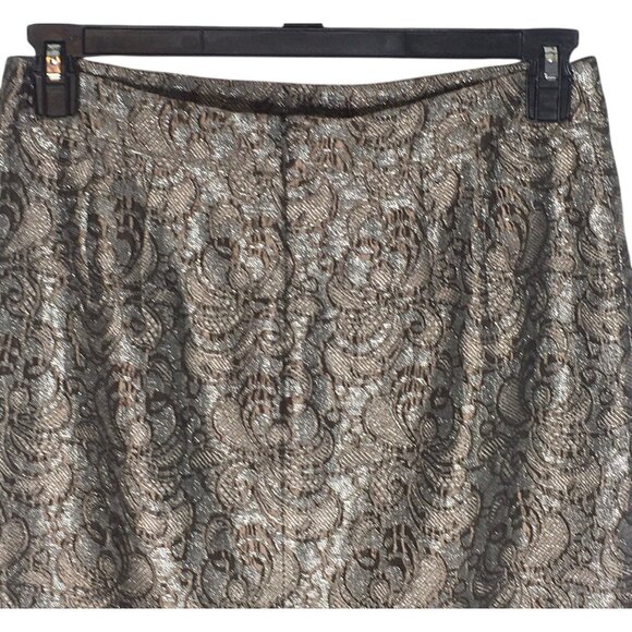 Ann Taylor Silver Paisley Print Jacquard Pencil Skirt Sz 10 Knee Length Slit - Picture 6 of 10